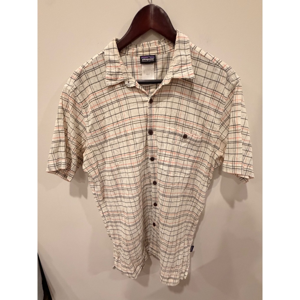 Patagonia Organic Cotton Shirt Mens L Plaid Short Sleeve Button Up EUC